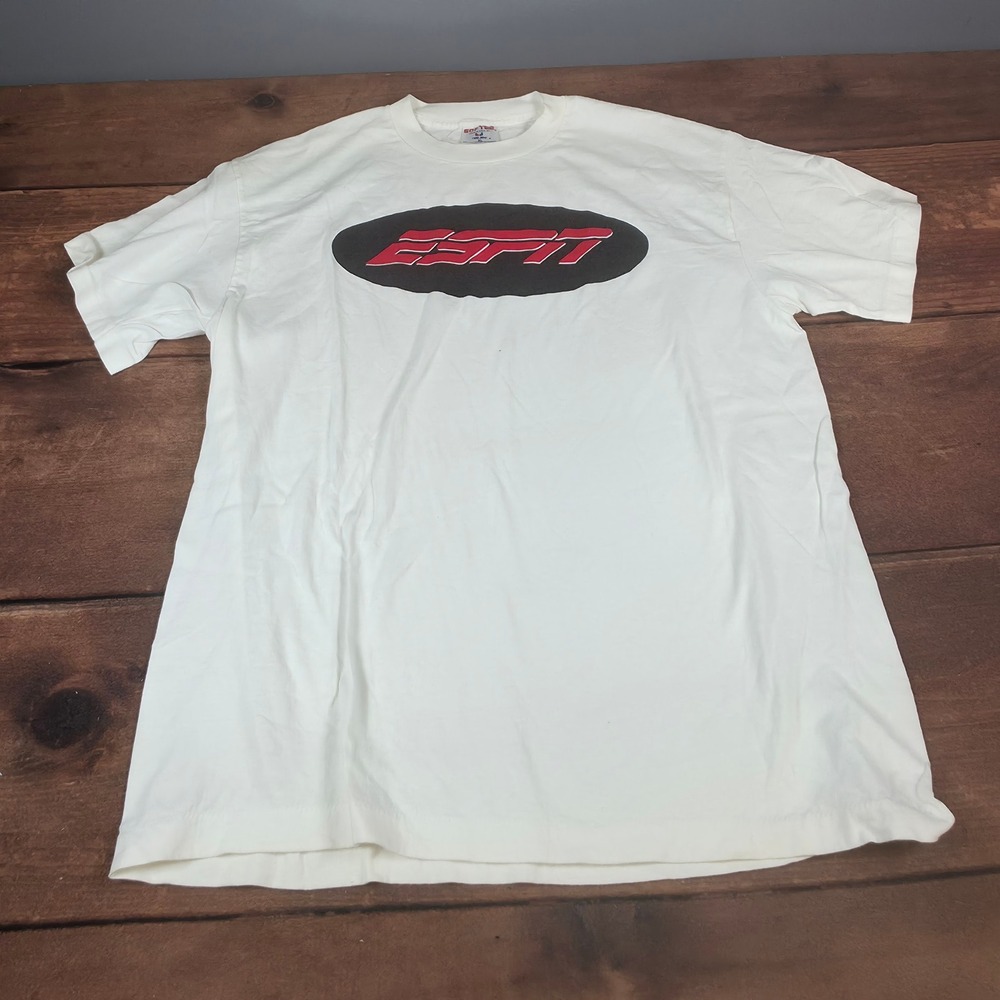 Tee Jays ESPN Graphic T-Shirt Mens XL White Good Vintage 90s Sportswear Tee